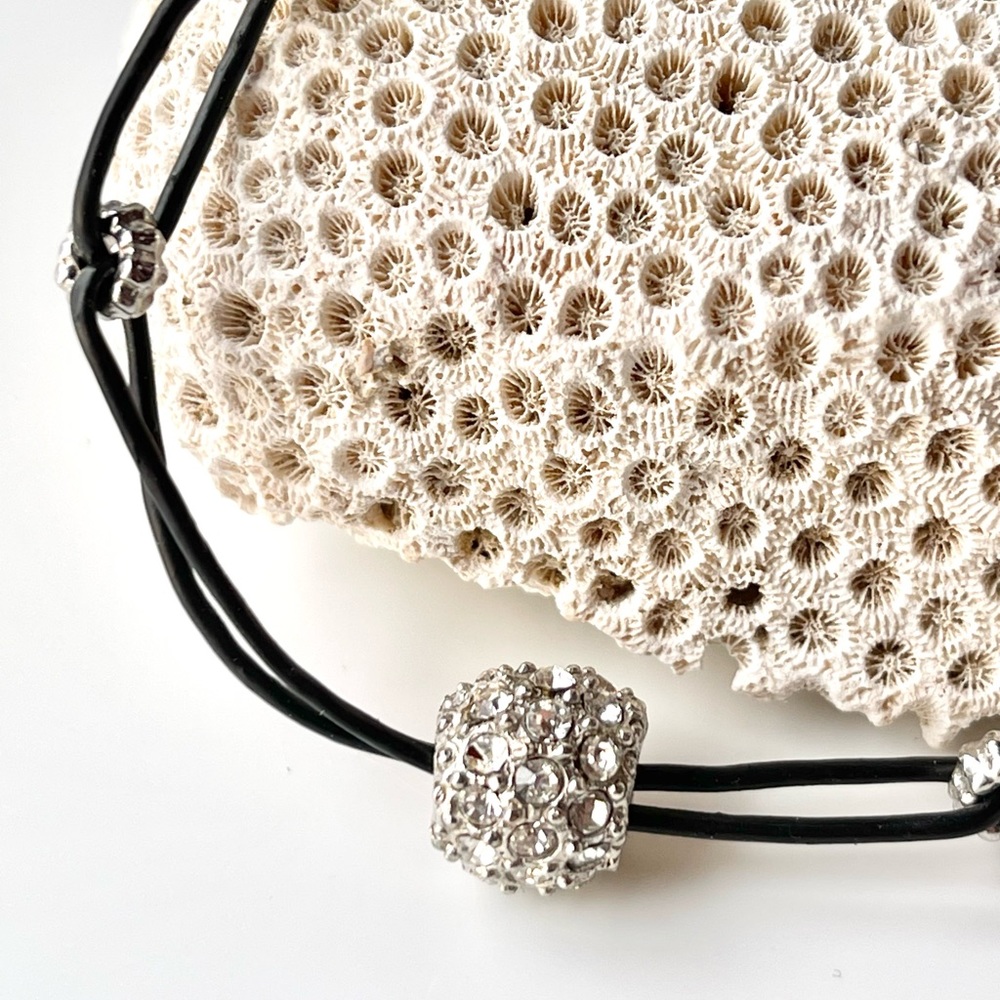 Express black faux leather bracelet with crystal stones